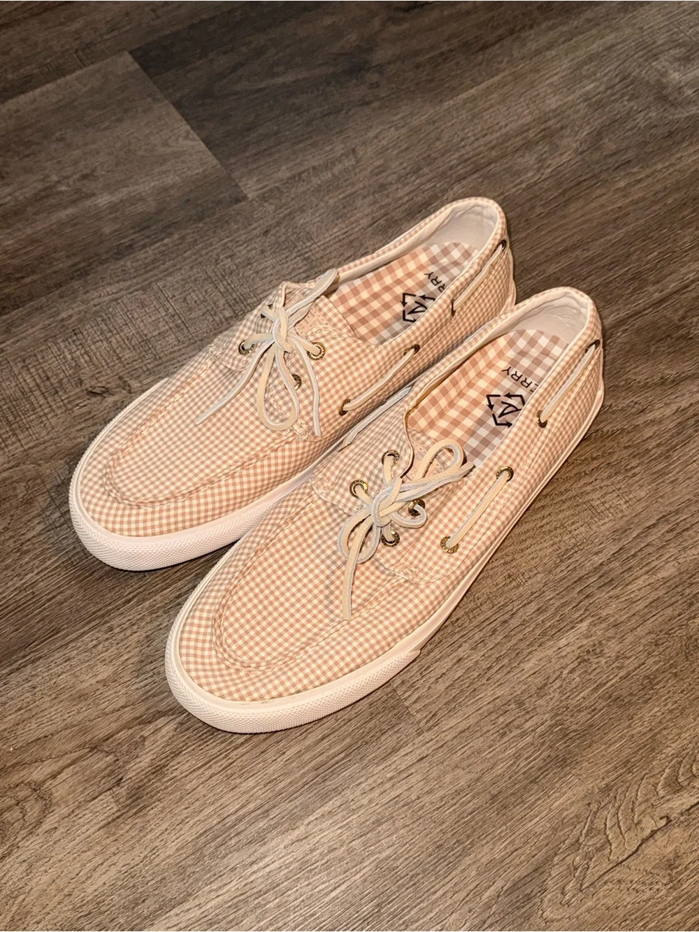 Sperry Men's Tan Gingham Canvas Boat Shoes